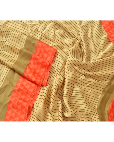 Sanskriti Vintage Dupatta Long Stole Pure Satin Silk Printed Work Soft Veil DC-46085-Orange &amp; Shade Of Beige-Printed Work-Pure Satin Silk-4