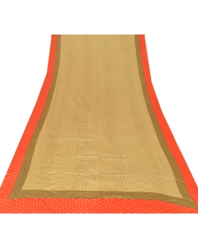 Sanskriti Vintage Dupatta Long Stole Pure Satin Silk Printed Work Soft Veil DC-46085-Orange &amp; Shade Of Beige-Printed Work-Pure Satin Silk-8