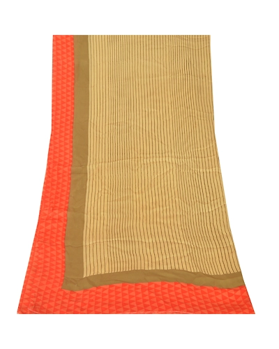Sanskriti Vintage Dupatta Long Stole Pure Satin Silk Printed Work Soft Veil DC-46085-Orange &amp; Shade Of Beige-Printed Work-Pure Satin Silk-9