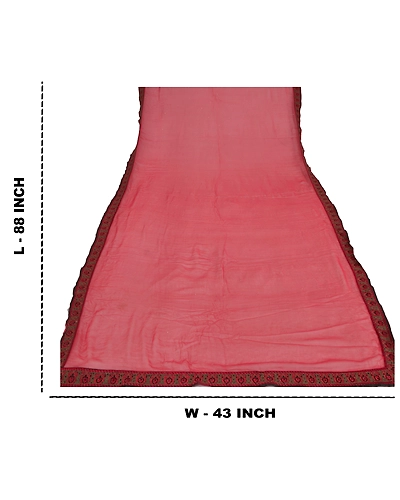 Sanskriti Vintage Dupatta Long Stole Pure Chiffon Silk Red Hand Beaded Wrap Veil DC-46128-Red-Thread Work-Pure Chiffon Silk-1