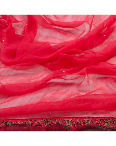 Sanskriti Vintage Dupatta Long Stole Pure Chiffon Silk Red Hand Beaded Wrap Veil DC-46128-Red-Thread Work-Pure Chiffon Silk-6