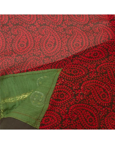 Sanskriti Vintage Dupatta Long Stole Chanderi Green Hijab Embroidered Veil DC-46156-Green &amp; Black-Patch Work-Chanderi-4