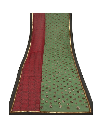 Sanskriti Vintage Dupatta Long Stole Chanderi Green Hijab Embroidered Veil DC-46156-Green &amp; Black-Patch Work-Chanderi-7