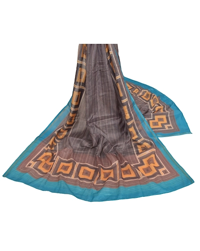 Sanskriti Vintage Dupatta Long Stole Art Silk Black Printed &amp; Woven Work Shawl DC-46168-Black &amp; Blue-Printed Work-Art (Artificial) Silk-2