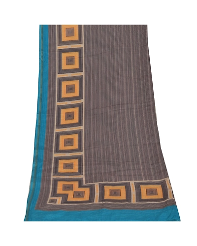 Sanskriti Vintage Dupatta Long Stole Art Silk Black Printed &amp; Woven Work Shawl DC-46168-Black &amp; Blue-Printed Work-Art (Artificial) Silk-8