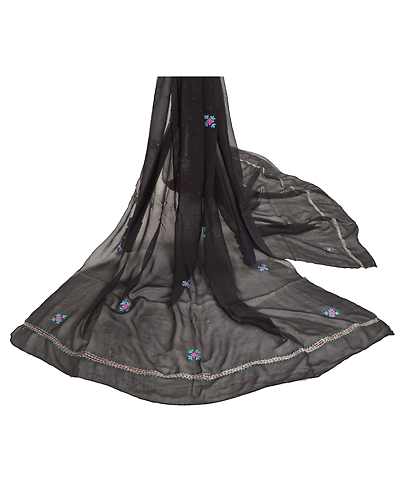Sanskriti Vintage Dupatta Long Stole Georgette Black Hand Embroidered Hijab DC-46188-Black-Thread Work-Georgette-2