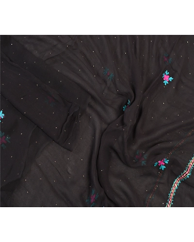Sanskriti Vintage Dupatta Long Stole Georgette Black Hand Embroidered Hijab DC-46188-Black-Thread Work-Georgette-3
