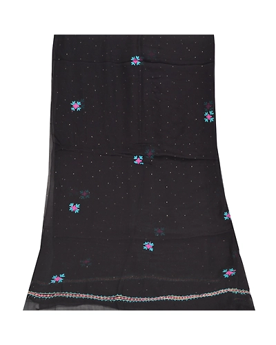 Sanskriti Vintage Dupatta Long Stole Georgette Black Hand Embroidered Hijab DC-46188-Black-Thread Work-Georgette-8