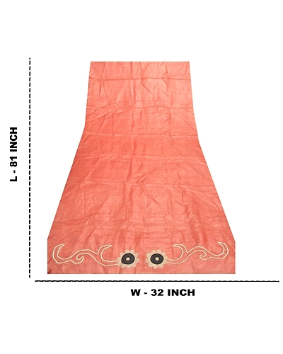 Sanskriti Vintage Dupatta Long Stole Pure Silk Dark Peach Scarves Embroidered DC-46190-Dark Peach-Thread Work-Pure Silk-1