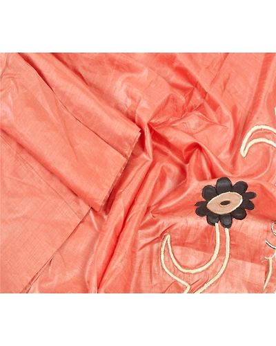 Sanskriti Vintage Dupatta Long Stole Pure Silk Dark Peach Scarves Embroidered DC-46190-Dark Peach-Thread Work-Pure Silk-3