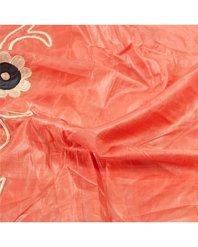 Sanskriti Vintage Dupatta Long Stole Pure Silk Dark Peach Scarves Embroidered DC-46190-Dark Peach-Thread Work-Pure Silk-6