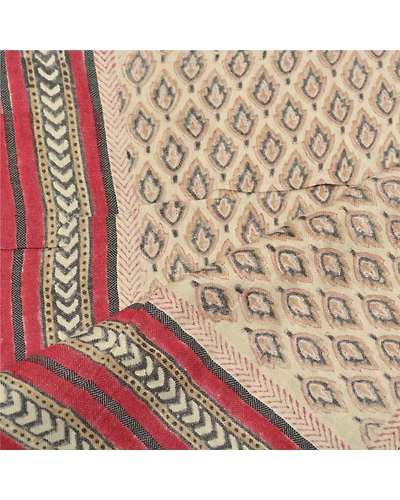 Sanskriti Vintage Dupatta Long Stole Blend Cotton Cream Wrap Shawl Printed Work DC-46227-Cream-Printed Work-Blend Cotton-4