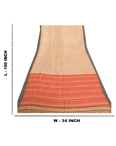 Sanskriti Vintage Dupatta Long Stole Pure Woolen Cream Printed Wrap Soft Shawl DC-46284-Cream &amp; Rusty Orange-Printed Work-Pure Woolen-1