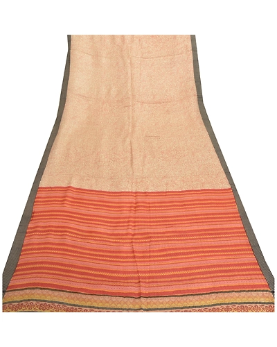 Sanskriti Vintage Dupatta Long Stole Pure Woolen Cream Printed Wrap Soft Shawl DC-46284-Cream &amp; Rusty Orange-Printed Work-Pure Woolen-7
