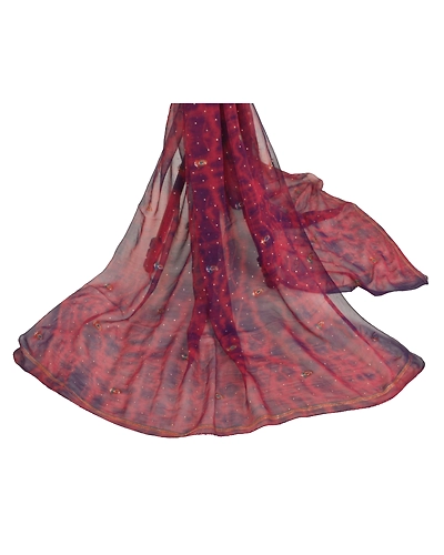 Sanskriti Vintage Dupatta Long Stole Georgette Purple Hand Beaded Tie- Dye Veil DC-46306-Shade Of Purple-Zari Work-Georgette-2