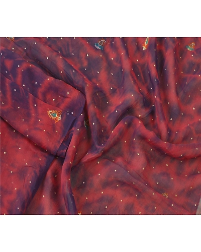 Sanskriti Vintage Dupatta Long Stole Georgette Purple Hand Beaded Tie- Dye Veil DC-46306-Shade Of Purple-Zari Work-Georgette-3