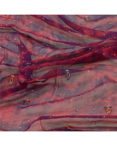 Sanskriti Vintage Dupatta Long Stole Georgette Purple Hand Beaded Tie- Dye Veil DC-46306-Shade Of Purple-Zari Work-Georgette-6