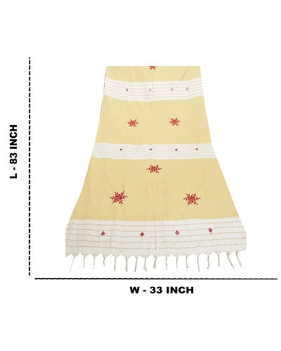 Sanskriti Vintage Dupatta Long Stole Pure Cotton Cream Embroidered Wrap Hijab DC-46375-Shade Of Cream-Mirror Work-Pure Cotton-1
