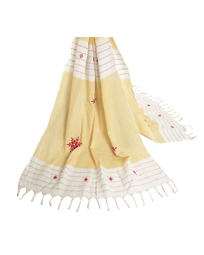 Sanskriti Vintage Dupatta Long Stole Pure Cotton Cream Embroidered Wrap Hijab DC-46375-Shade Of Cream-Mirror Work-Pure Cotton-2