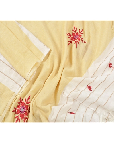 Sanskriti Vintage Dupatta Long Stole Pure Cotton Cream Embroidered Wrap Hijab DC-46375-Shade Of Cream-Mirror Work-Pure Cotton-3
