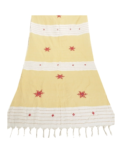 Sanskriti Vintage Dupatta Long Stole Pure Cotton Cream Embroidered Wrap Hijab DC-46375-Shade Of Cream-Mirror Work-Pure Cotton-7