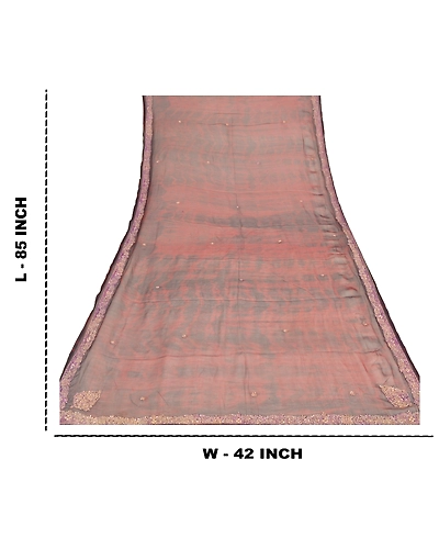 Sanskriti Vintage Dupatta Long Stole Pure Chiffon Silk Hand Beaded Tie- Dye Veil DC-46401-Dark Red &amp; Purple-Dabka Work-Pure Chiffon Silk-1