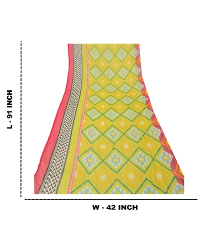 Sanskriti Vintage Dupatta Long Stole Pure Chiffon Silk Neon Green Printed Veil DC-46403-Neon Green-Printed Work-Pure Chiffon Silk-1
