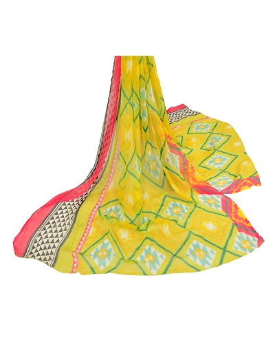 Sanskriti Vintage Dupatta Long Stole Pure Chiffon Silk Neon Green Printed Veil DC-46403-Neon Green-Printed Work-Pure Chiffon Silk-2