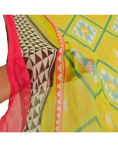 Sanskriti Vintage Dupatta Long Stole Pure Chiffon Silk Neon Green Printed Veil DC-46403-Neon Green-Printed Work-Pure Chiffon Silk-5