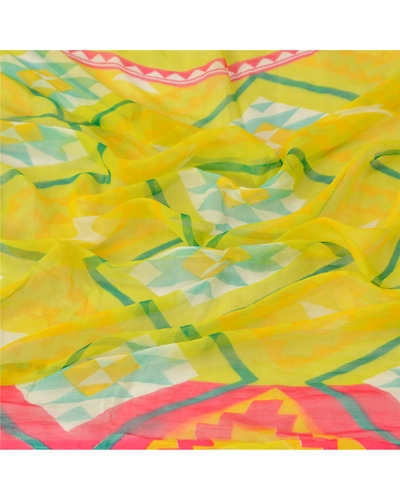Sanskriti Vintage Dupatta Long Stole Pure Chiffon Silk Neon Green Printed Veil DC-46403-Neon Green-Printed Work-Pure Chiffon Silk-6