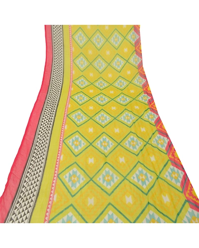 Sanskriti Vintage Dupatta Long Stole Pure Chiffon Silk Neon Green Printed Veil DC-46403-Neon Green-Printed Work-Pure Chiffon Silk-7