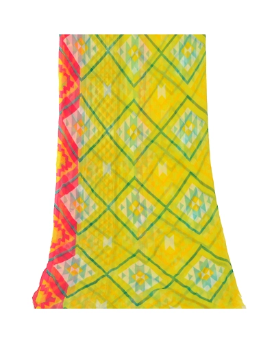 Sanskriti Vintage Dupatta Long Stole Pure Chiffon Silk Neon Green Printed Veil DC-46403-Neon Green-Printed Work-Pure Chiffon Silk-8