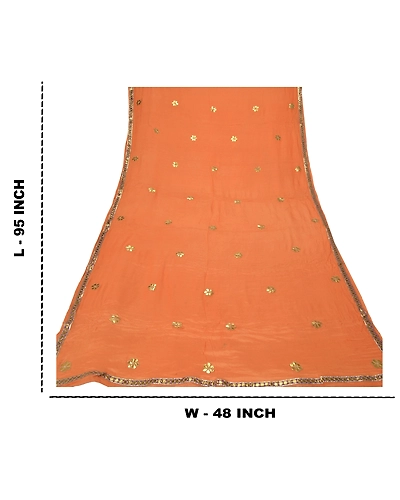 Sanskriti Vintage Dupatta Long Stole Pure Silk Saffron Handmade Gota Patti Veil DC-46441-Saffron-Gota Patti Work-Pure Silk-1