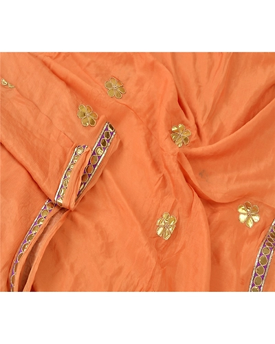 Sanskriti Vintage Dupatta Long Stole Pure Silk Saffron Handmade Gota Patti Veil DC-46441-Saffron-Gota Patti Work-Pure Silk-3