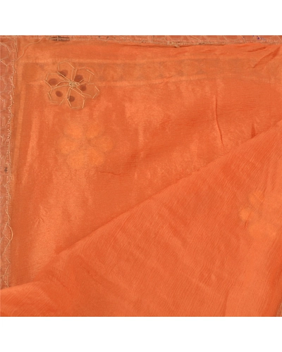 Sanskriti Vintage Dupatta Long Stole Pure Silk Saffron Handmade Gota Patti Veil DC-46441-Saffron-Gota Patti Work-Pure Silk-4