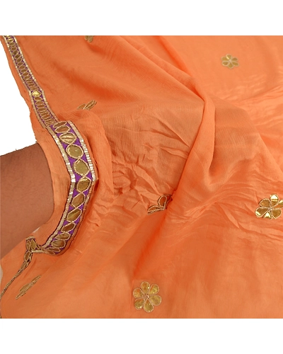 Sanskriti Vintage Dupatta Long Stole Pure Silk Saffron Handmade Gota Patti Veil DC-46441-Saffron-Gota Patti Work-Pure Silk-5