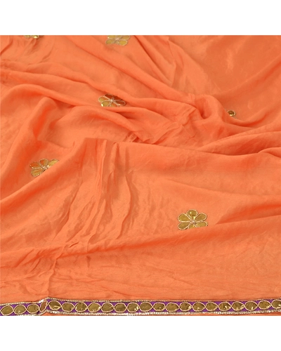 Sanskriti Vintage Dupatta Long Stole Pure Silk Saffron Handmade Gota Patti Veil DC-46441-Saffron-Gota Patti Work-Pure Silk-6