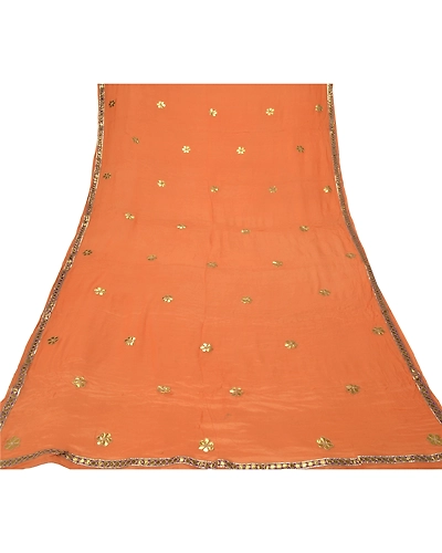 Sanskriti Vintage Dupatta Long Stole Pure Silk Saffron Handmade Gota Patti Veil DC-46441-Saffron-Gota Patti Work-Pure Silk-7