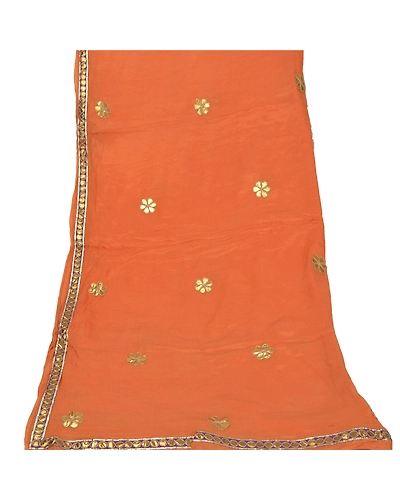 Sanskriti Vintage Dupatta Long Stole Pure Silk Saffron Handmade Gota Patti Veil DC-46441-Saffron-Gota Patti Work-Pure Silk-8