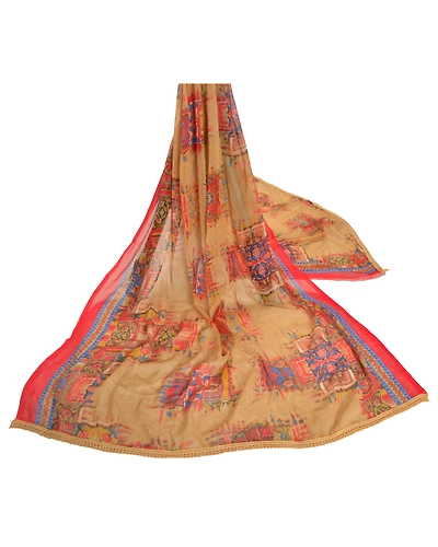Sanskriti Vintage Dupatta Long Stole Pure Chiffon Silk Beige Digital Print Veil DC-46473-Shade Of Beige-Digital Printed Work-Pure Chiffon Silk-2