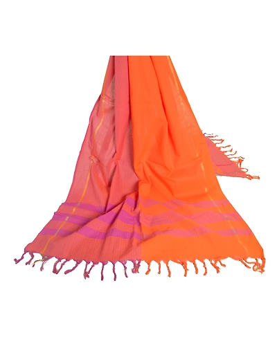 Sanskriti Vintage Dupatta Long Stole Pure Cotton Woven Chettinard Orange Hijab DC-46507-Orange &amp; Purple-Woven Work-Pure Cotton-2