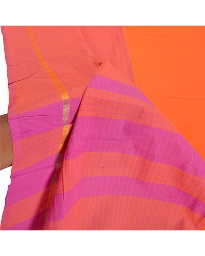 Sanskriti Vintage Dupatta Long Stole Pure Cotton Woven Chettinard Orange Hijab DC-46507-Orange &amp; Purple-Woven Work-Pure Cotton-5