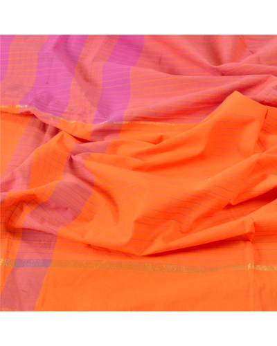 Sanskriti Vintage Dupatta Long Stole Pure Cotton Woven Chettinard Orange Hijab DC-46507-Orange &amp; Purple-Woven Work-Pure Cotton-6