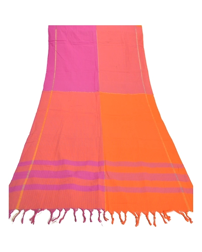 Sanskriti Vintage Dupatta Long Stole Pure Cotton Woven Chettinard Orange Hijab DC-46507-Orange &amp; Purple-Woven Work-Pure Cotton-7