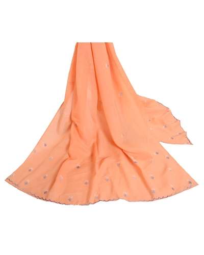 Sanskriti Vintage Dupatta Long Stole Pure Cotton Peach Handmade Chikankari Hijab DC-46526-Shade Of Peach-Thread Work-Pure Cotton-2