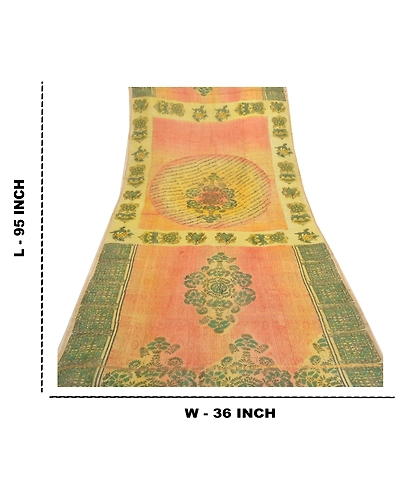 Sanskriti Vintage Dupatta Long Stole Tussar Cream Scarves Printed Floral Hijab DC-46634-Cream &amp; Green-Printed Work-Tussar-1