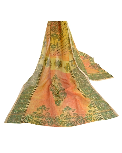 Sanskriti Vintage Dupatta Long Stole Tussar Cream Scarves Printed Floral Hijab DC-46634-Cream &amp; Green-Printed Work-Tussar-2