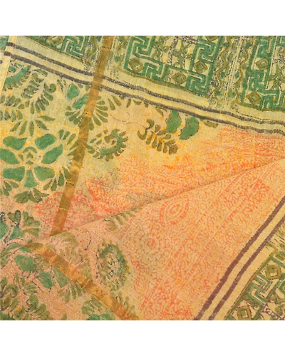 Sanskriti Vintage Dupatta Long Stole Tussar Cream Scarves Printed Floral Hijab DC-46634-Cream &amp; Green-Printed Work-Tussar-4