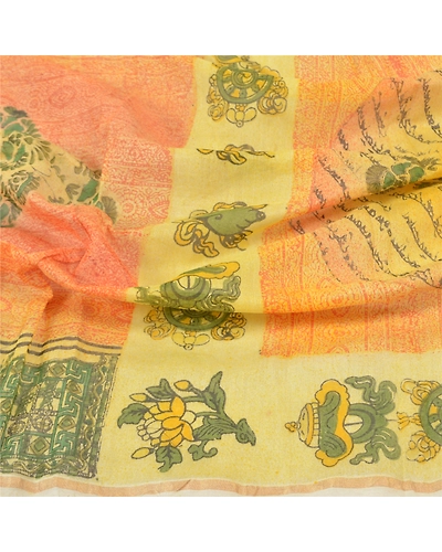 Sanskriti Vintage Dupatta Long Stole Tussar Cream Scarves Printed Floral Hijab DC-46634-Cream &amp; Green-Printed Work-Tussar-6
