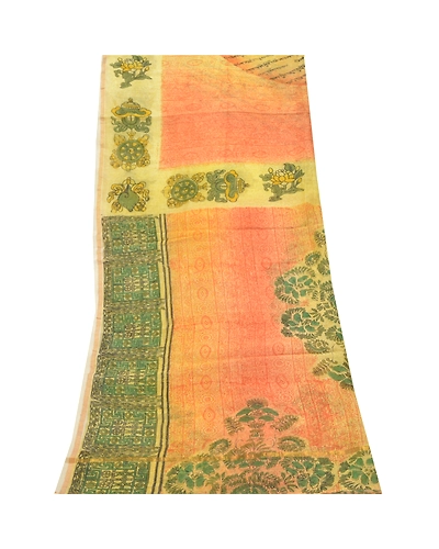 Sanskriti Vintage Dupatta Long Stole Tussar Cream Scarves Printed Floral Hijab DC-46634-Cream &amp; Green-Printed Work-Tussar-8